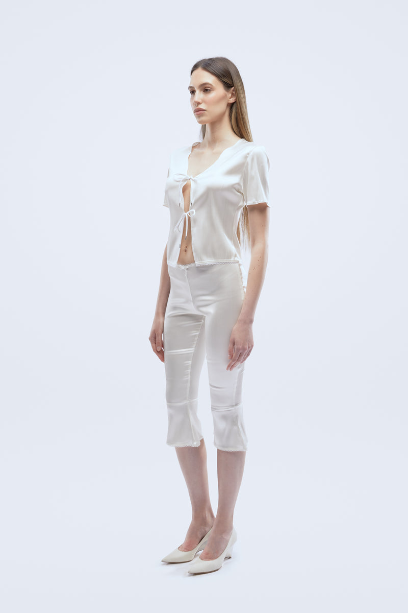 White silk capri pant